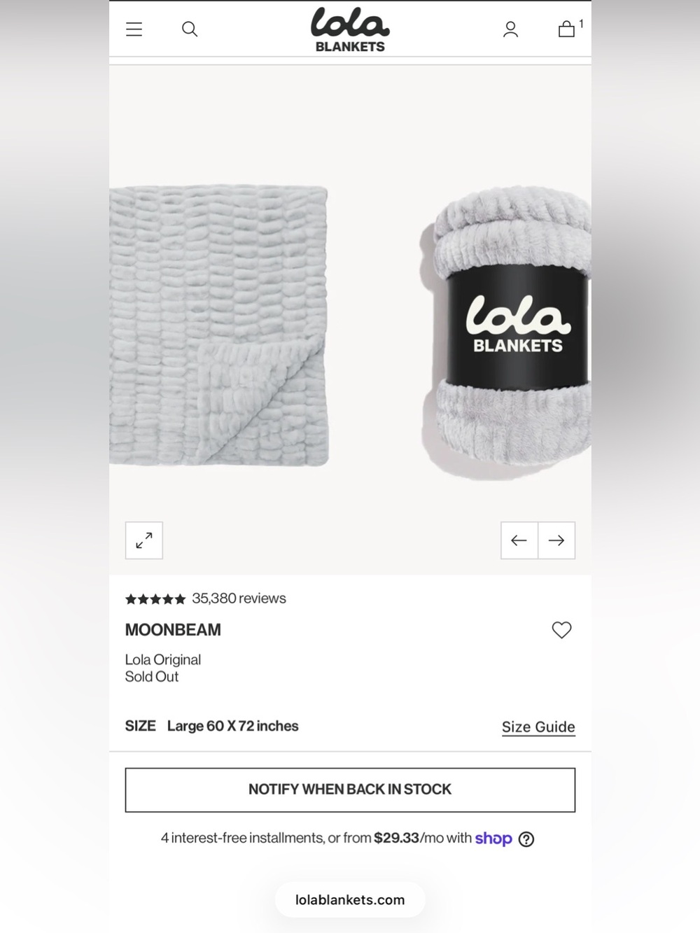 Lola Original Moonbeam Large Blanket
